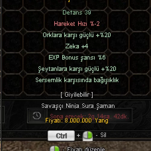  SERSEM 20ORK 20ŞEYTAN 4 ZEKA 6EXP KALKAN